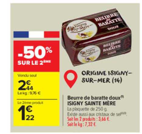 beurre de baratte doux isigny sainte mère