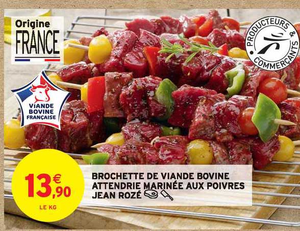 brochette de viande bovine attendrie marinée aux poivres jean rozé