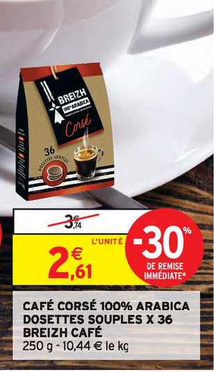 café corsé 100% arabica dosettes souples x36 breizh café