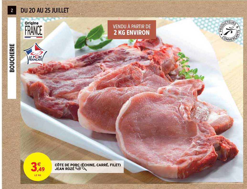 côte de porc (échine, carré, filet) jean rozé