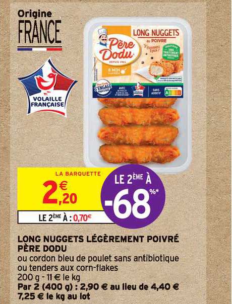 long nuggets légèrement poivré père dodu
