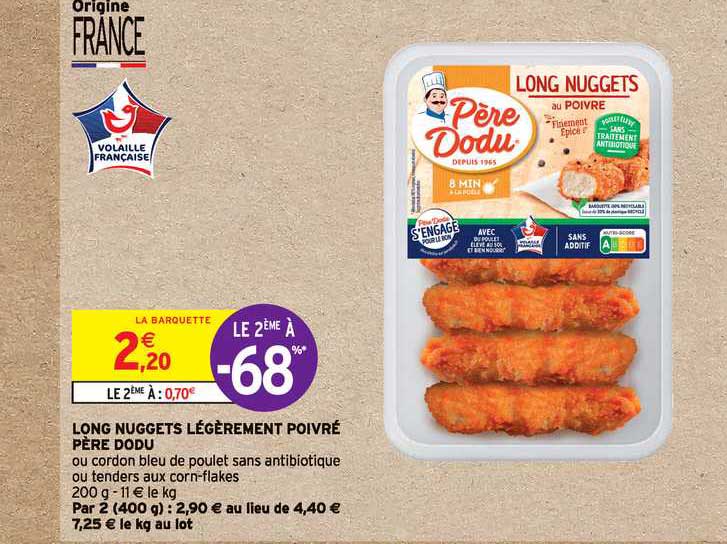 long nuggets légèrement poivré père dodu