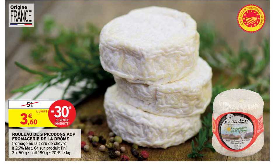 rouleau de 3 picodons aop frrmagerie de la drôme