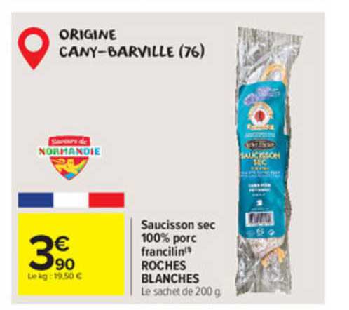 saucisson sec 100% porc francilin roches blanches