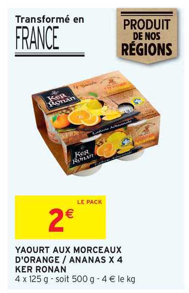 yaourt aux morceaux d'orange - ananas x4 ker ronan