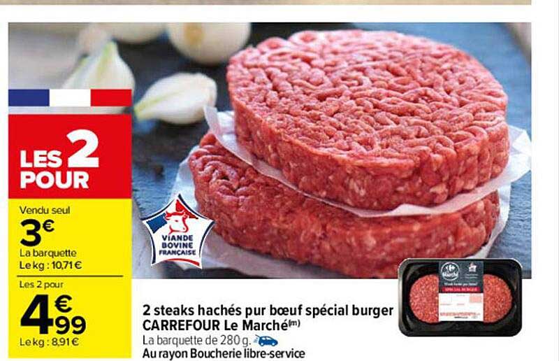 2 Steaks Hachés Pur Boeuf Spécial Burger Carrefour Le Marché