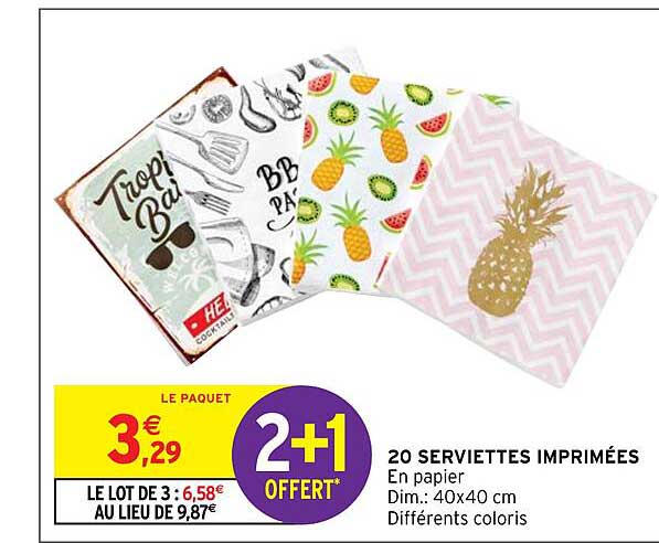 20 serviettes imprimées
