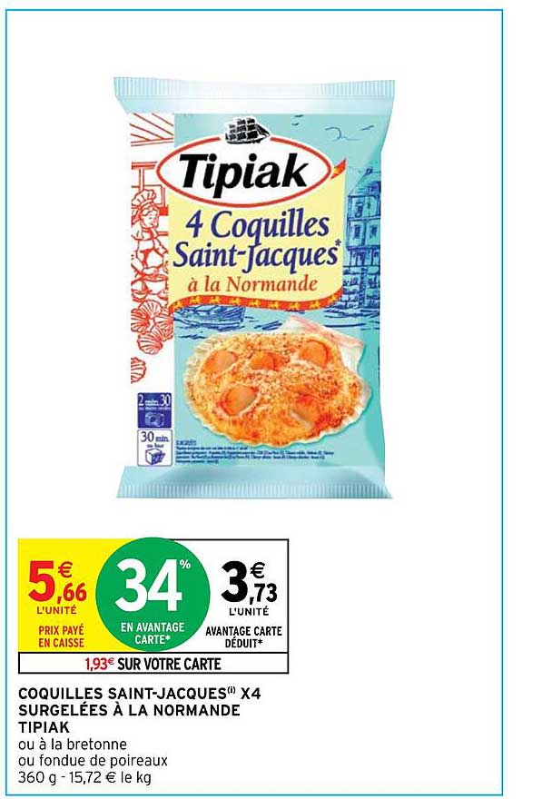 coquilles saint-jacques x 4 surgelées à la normande tipiak