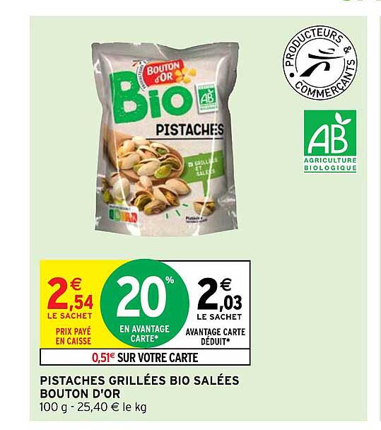 Pistaches Grillées Bio Salées Bouton D'or