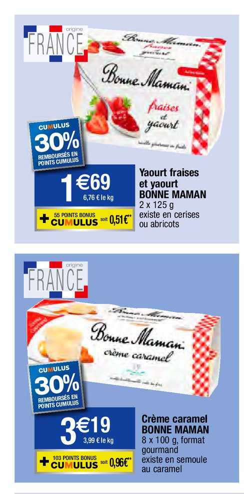 yaourt fraises et yaourt bonne maman, crème caramel bonne maman
