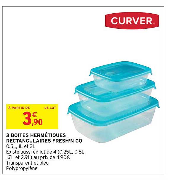 3 boîtes hermétiques rectangulaires fresh'n go curver