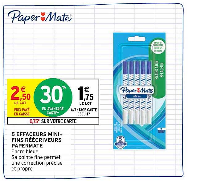 5 Effaceurs Mini+ Fins Réécriveurs Papermate