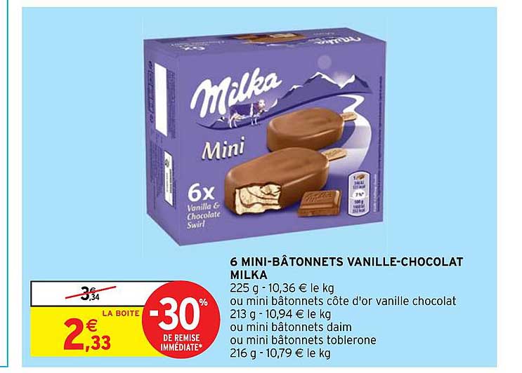 6 Mini-bâtonnets Vanille-chocolat Milka