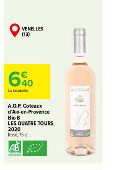 a.o.p. coteaux d'aix-en-provence bio b les quatre tours 2020