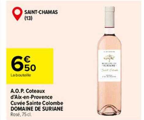 a.o.p. coteaux d'aix-en-provence cuvée sainte colombe domaine de suriane