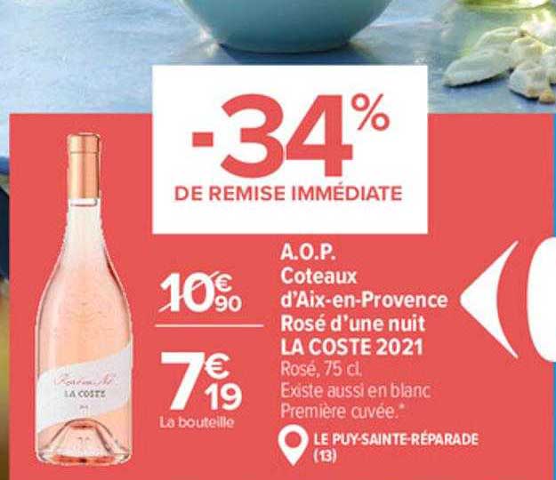 a.o.p. coteaux d'aix-en-provence rosé d'une nuit la coste 2021