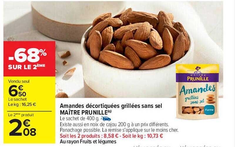 amandes décortiquées grillées sans sel maître prunille