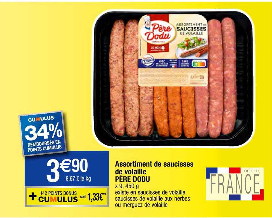 assortiment de saucisses de volaille père dodu