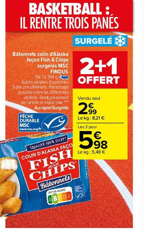 bâtonnets colin d'alaska façon fish & chips surgelés msc findus