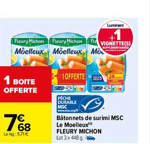 bâtonnets de surimi msc le moelleux fleury michon