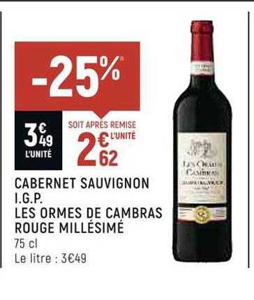 cabernet sauvignon i.g.p. les ormes de cambras rouge millésimé