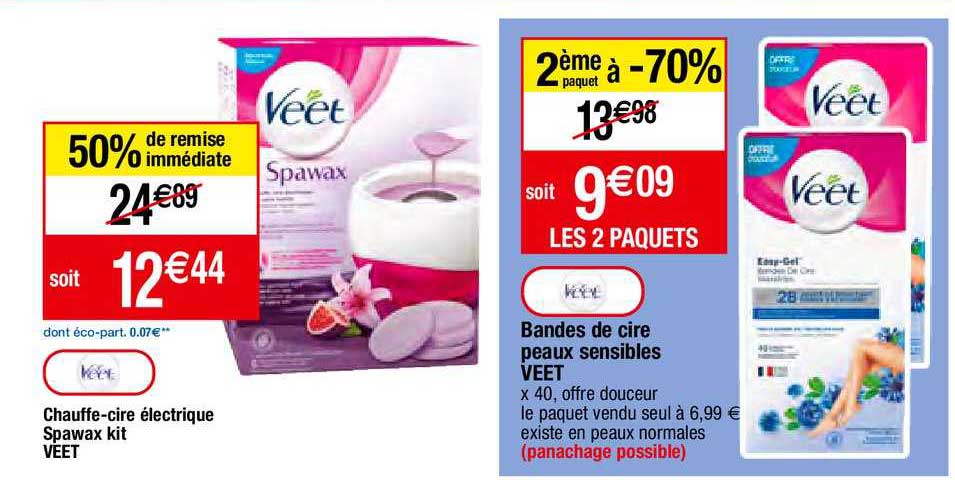 chauffe-cire électrique spawax kit veet, bandes de cire peaux sensibles veet