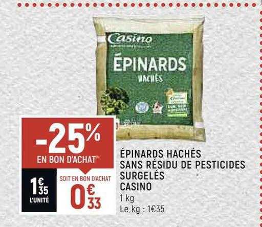 épinard hachés sans résidu de pesticides surgelés