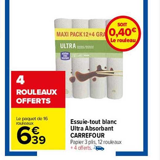 essuie-tout blanc ultra absorbant carrefour
