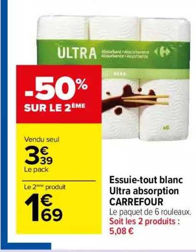 essuie-tout blanc ultra absorption carrefour
