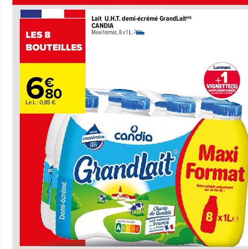 lait u.h.t. demi-écrémé grandlait candia