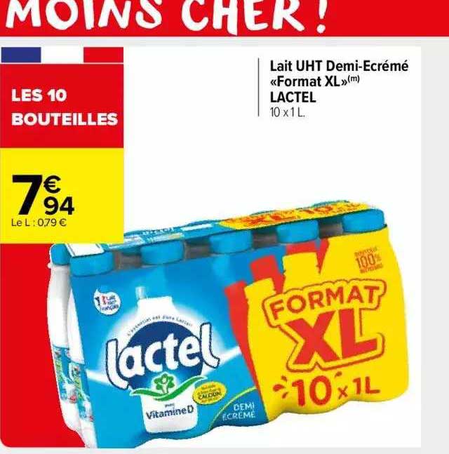 lait uht demi-écrémé «format xl» lactel