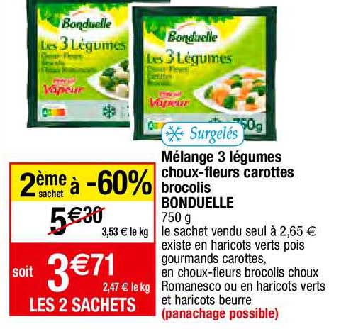 mélange 3 légumes choux-fleurs carottes brocolis bonduelle