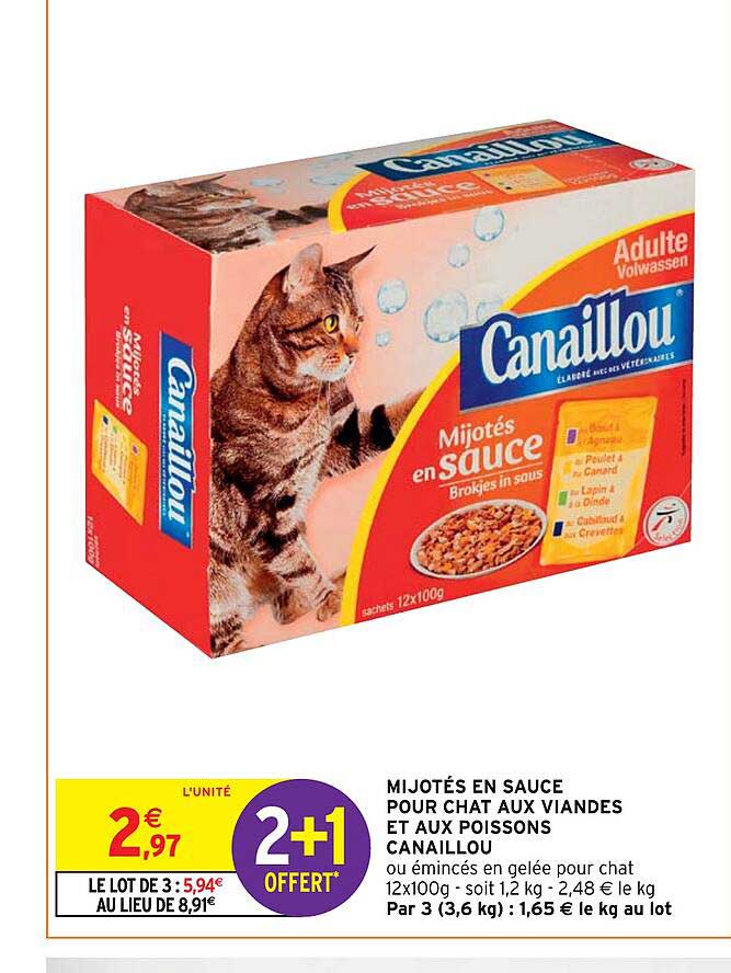 mijotés en sauce pour chat aux viandes et aux poissons canaillou