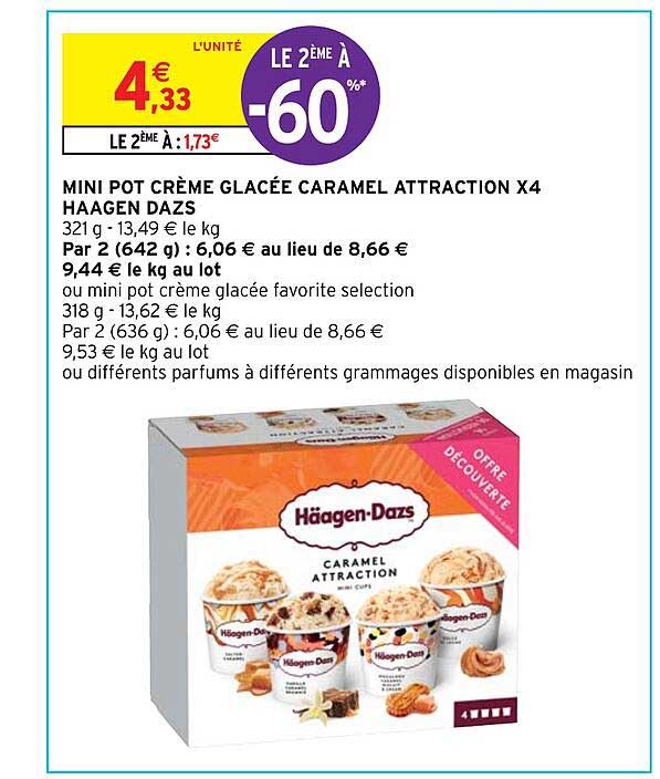 mini pot crème glacée caramel attraction x 4 häagen dazs