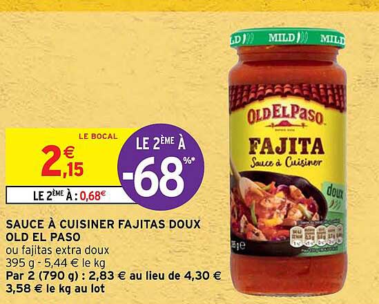 sauce à cuisiner fajitas doux old el paso