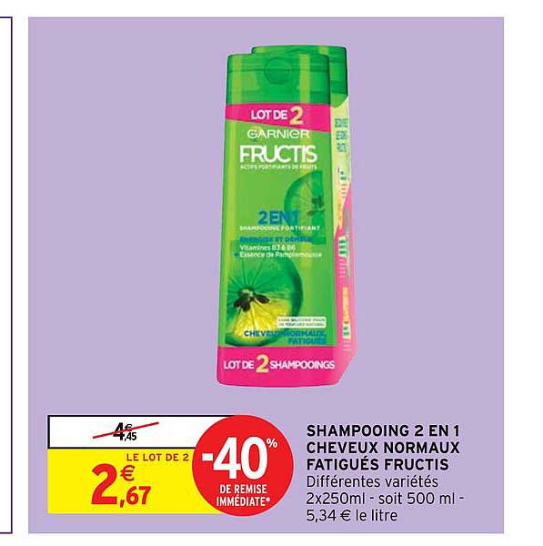 shampooing 2 en 1 cheveux normaux fatigués fructis