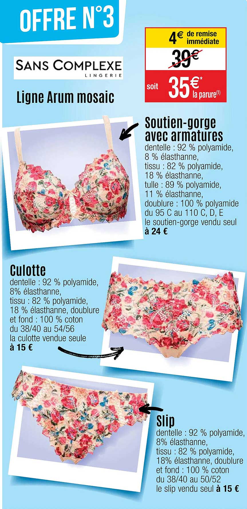 soutien-gorge avec armatures, culotte, slip