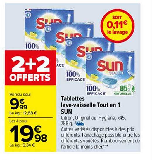 tablettes lave-vaisselle tout en 1 sun