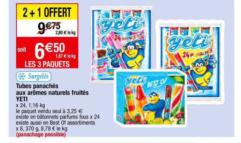 tubes panachés auw arômes naturels fruités yeti