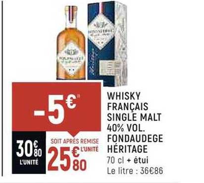 whisky français single malt 40% vol. fondaudege héritage