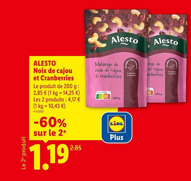 Alesto Noix de cajou et Cranberries