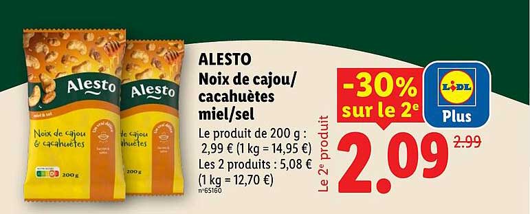 ALesto Noix de cajou/cacahuètes miel/sel