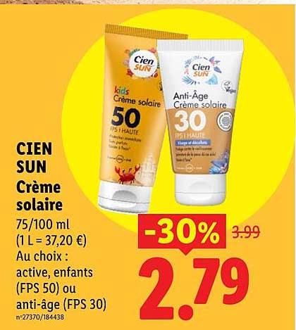 CIEN SUN Crème solaire