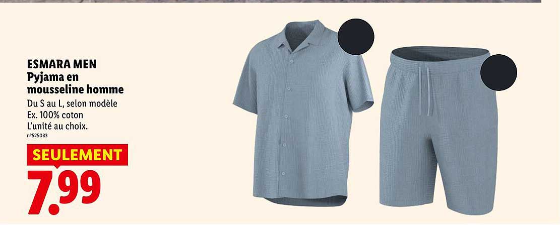 ESMARA MEN Pyjama en mousseline homme