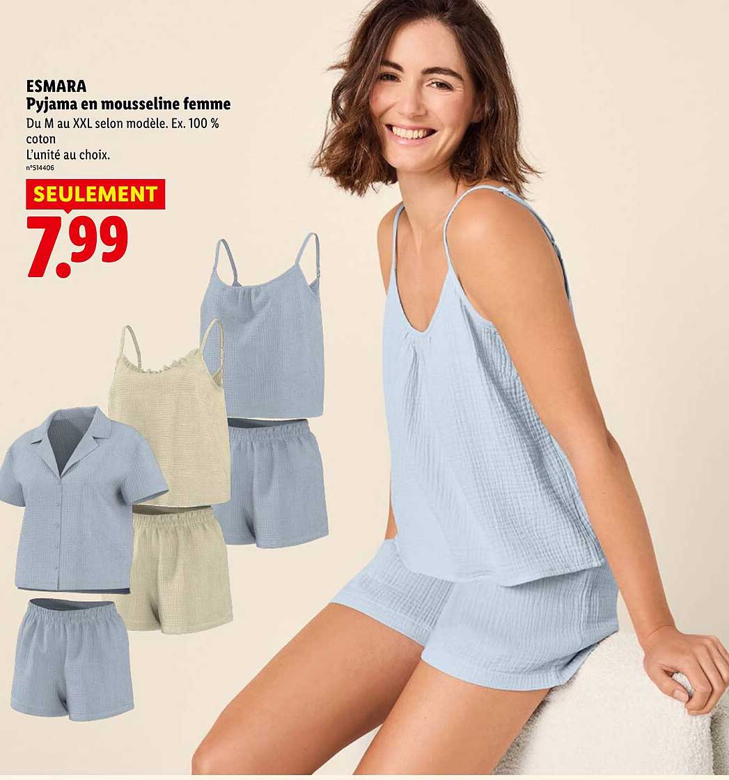 ESMARA Pyjama en mousseline femme