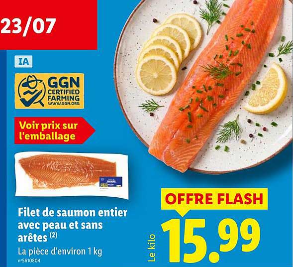 Filet de saumon entier avec peau et sans arêtes