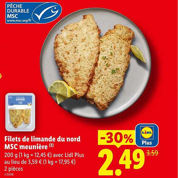 Filets de limande du nord MSC meunière