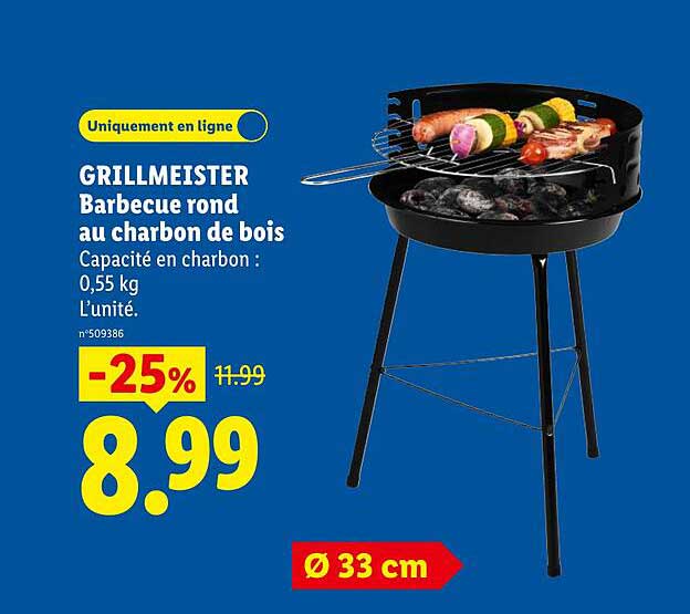 GRILLMEISTER Barbecue rond au charbon de bois