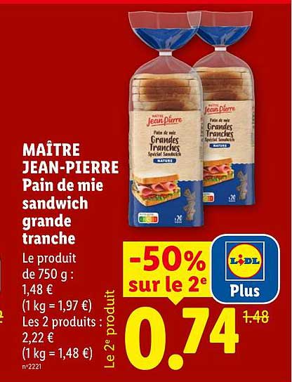MAÎTRE JEAN-PIERRE Pain de mie sandwich grande tranche