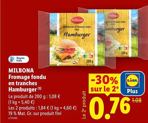 Milbona Fromage fondu en tranches Hamburger